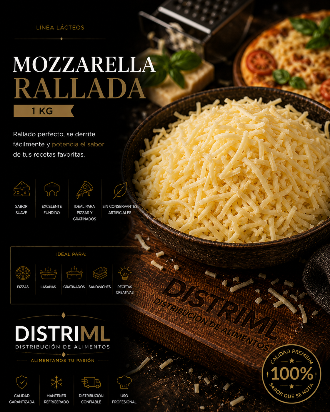 Queso mozzarella rallada
